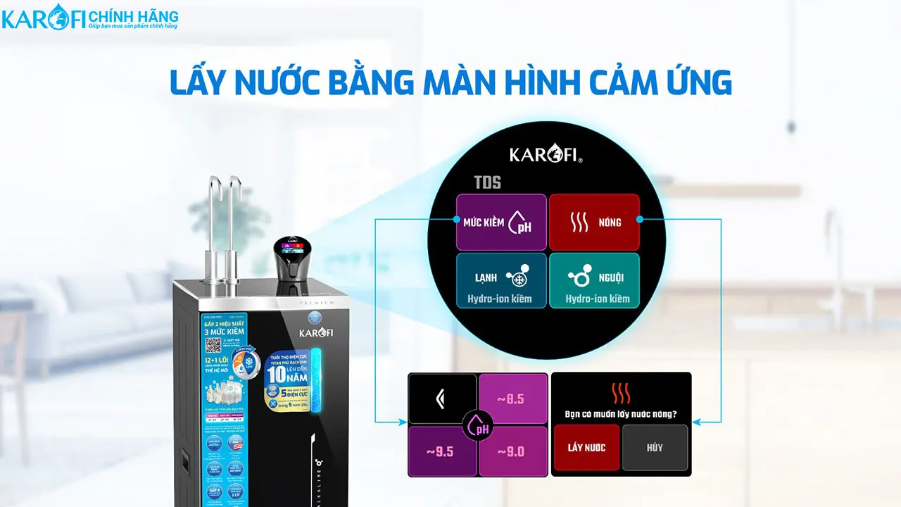 Máy lọc nước nóng lạnh Hydro-ion kiềm Karofi KAE-S86 PRO